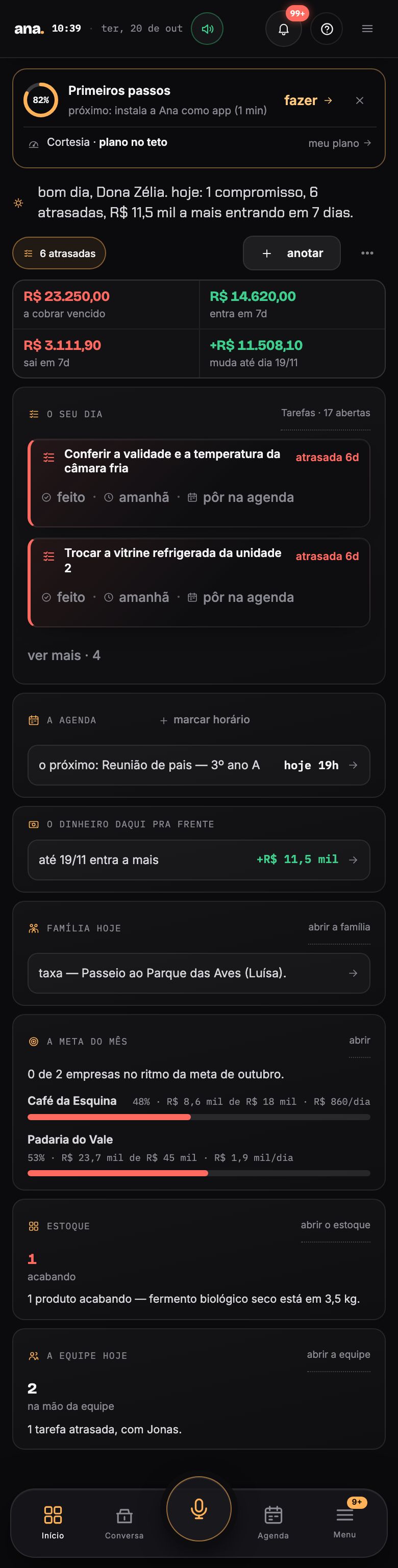 Início — print da casa de demonstração, no celular