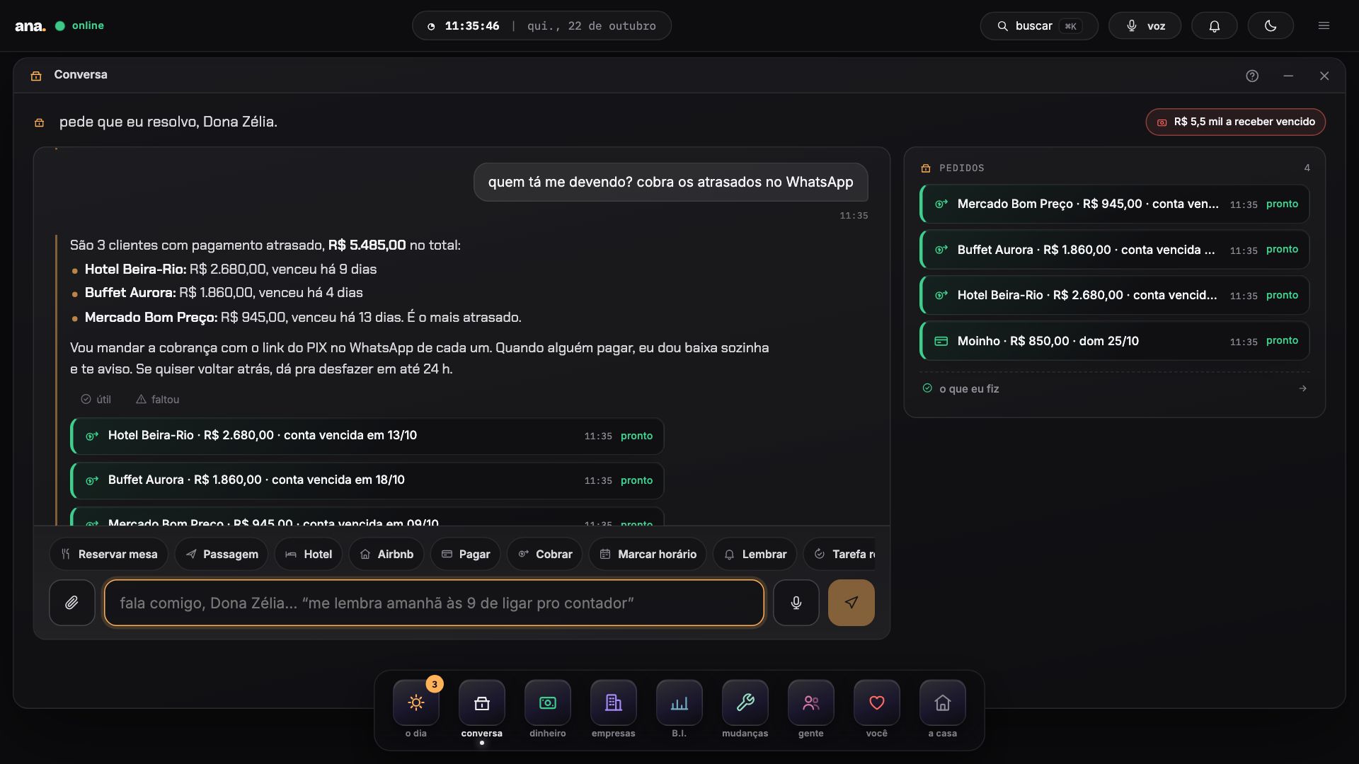 A resposta da Ana a “quem tá me devendo? cobra os atrasados no WhatsApp”, na Conversa