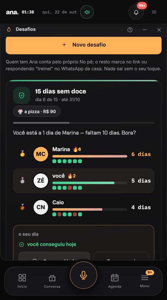 Desafio — placar ao vivo e sequência; quem perde paga a prenda — que já vira racha