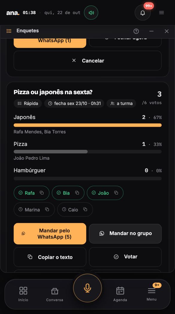 Enquete — pergunta rápida pra turma ou a equipe: cada um vota pelo link, sem conta
