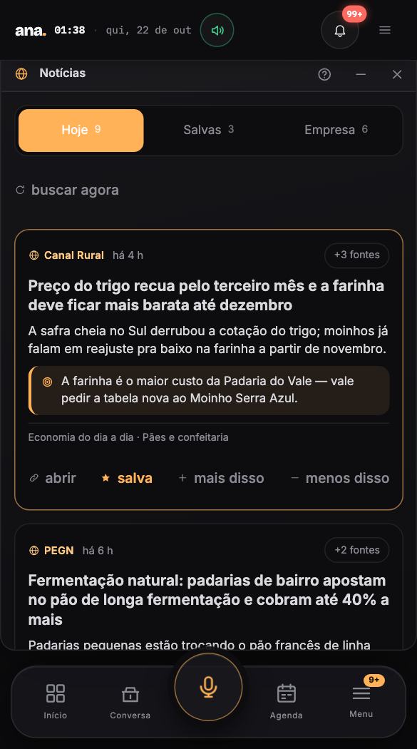 Notícias — o que saiu sobre o que você segue — sem repetir, com o porquê de importar